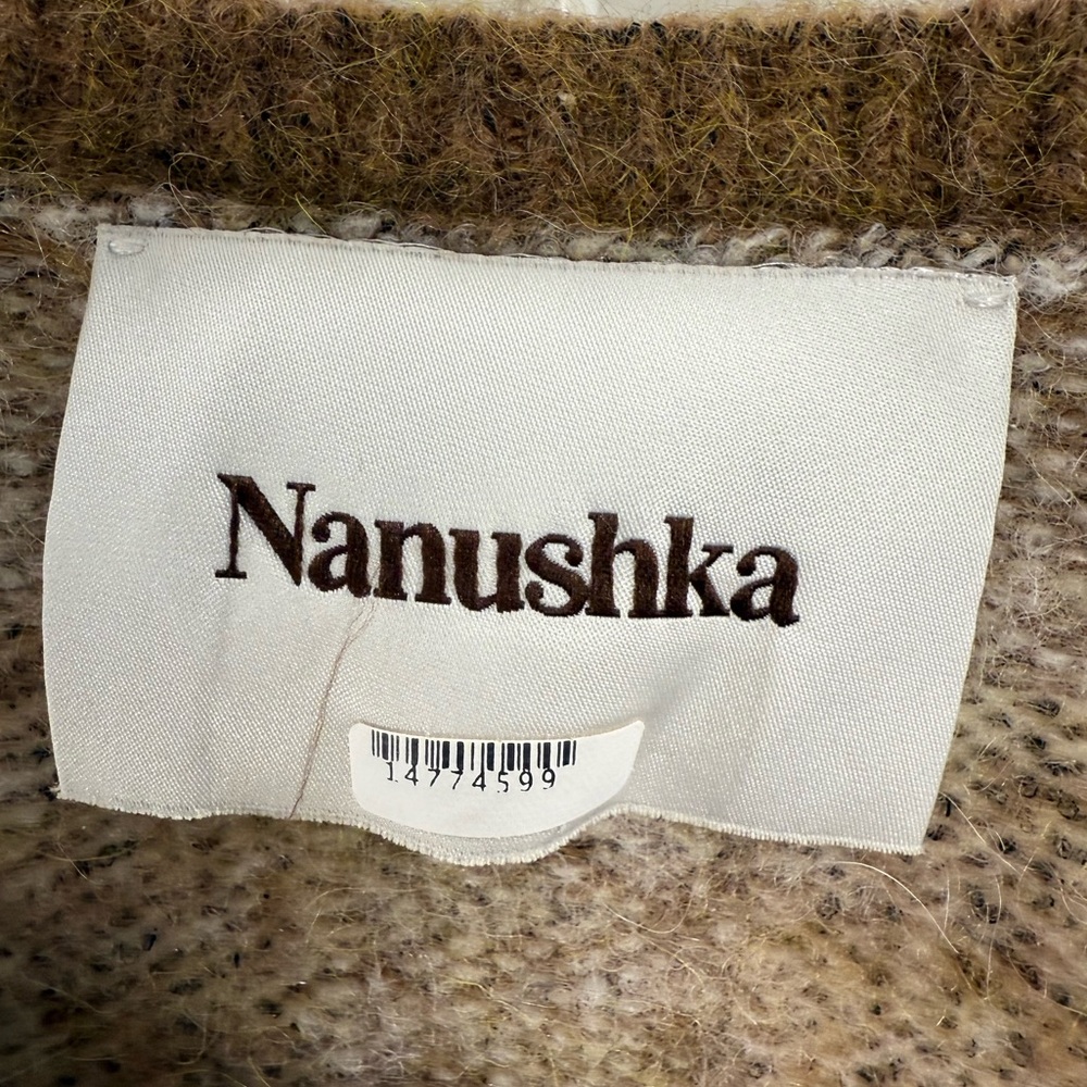 Nanushka Feline Brushed Alpaca Checkered Sweater in Creme/Brown - Picture 9 of 11